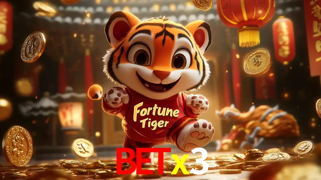 O alegre personagem do Fortune Tiger correndo sobre um caminho de moedas de ouro, simbolizando os grandes prêmios e a diversão do popular jogo de slot do betx3.
