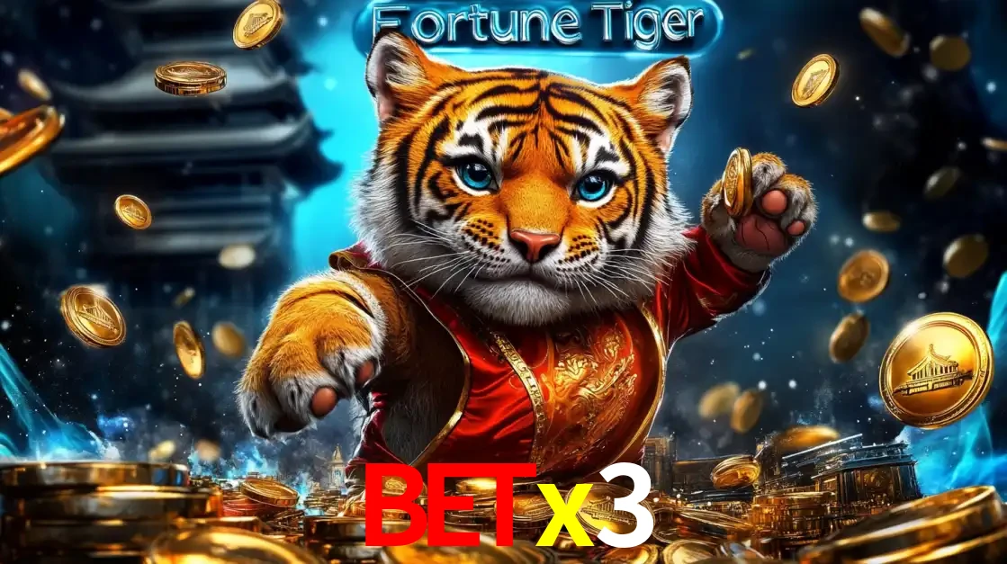 Imagem promocional do jogo de slot Fortune Tiger, com um tigre majestoso em traje tradicional cercado por uma fortuna em moedas de ouro, disponível agora no cassino betx3.